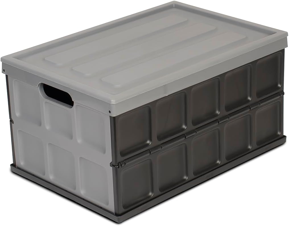 Grey 48L Plastic Storage Bin With Lid