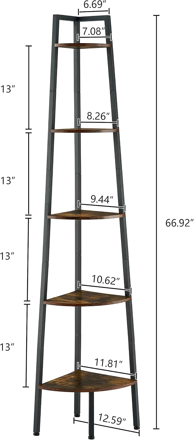 Rustic 5-Tier Corner Ladder Shelf