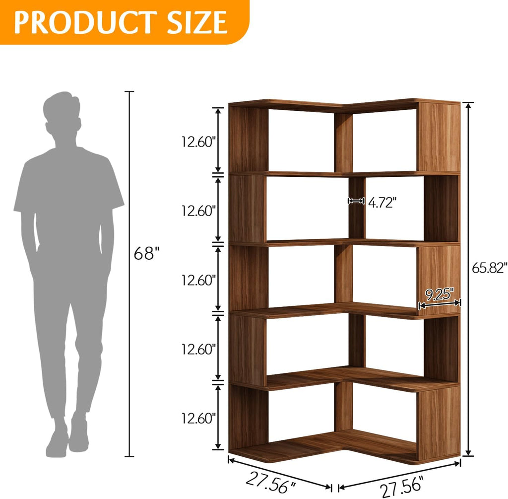 66" Walnut L-Shaped Corner Shelf
