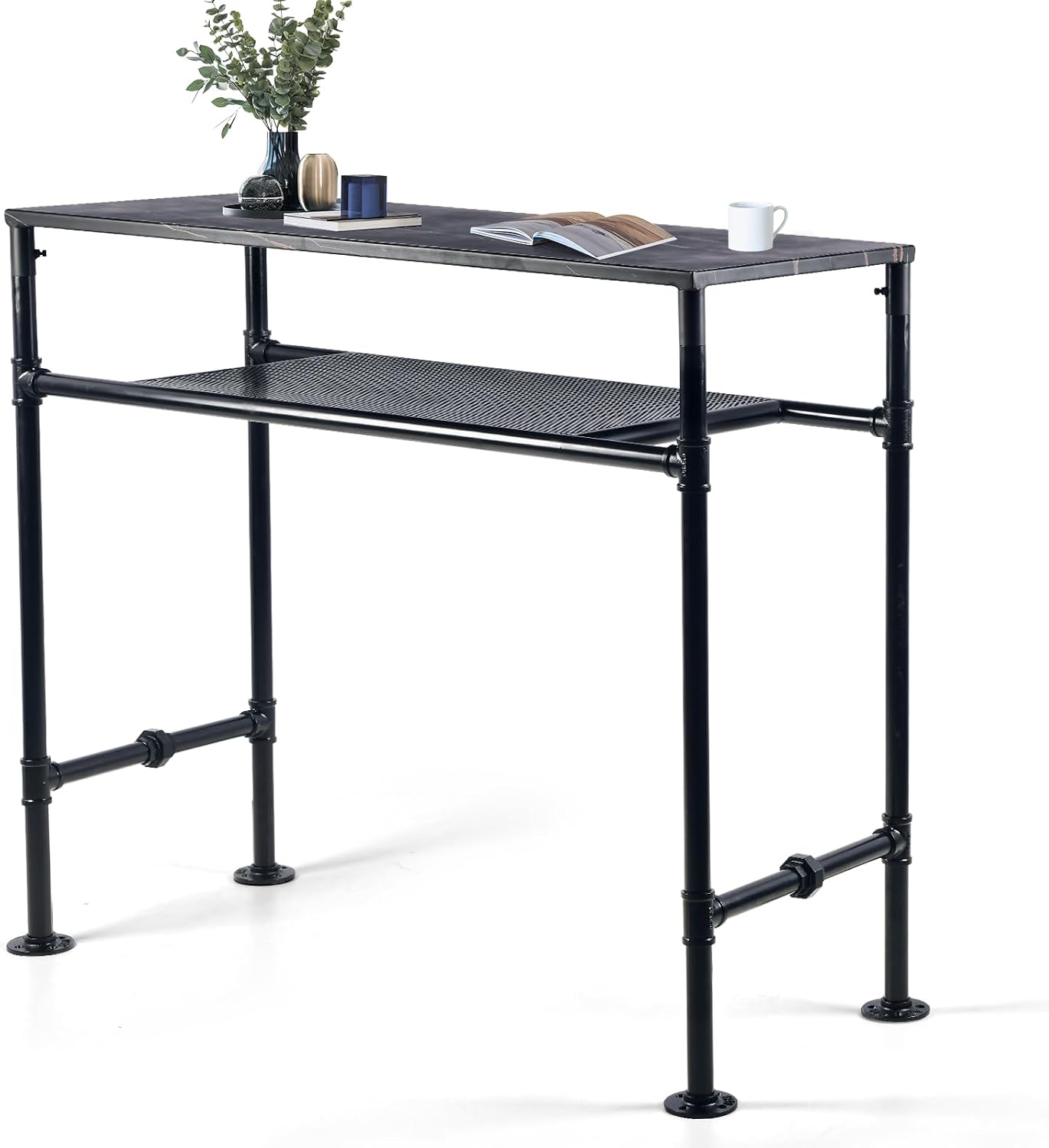 Black Marbled 2-Tier Bar Table 40.2" Height