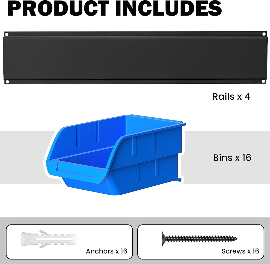 Blue Wall Mount Plastic Storage Bins Set