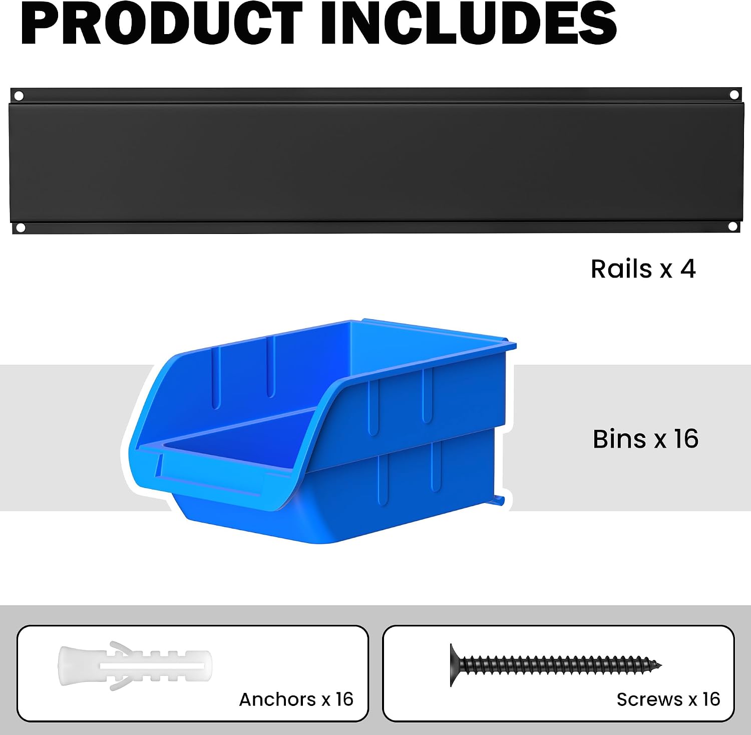 Blue Wall Mount Plastic Storage Bins Set
