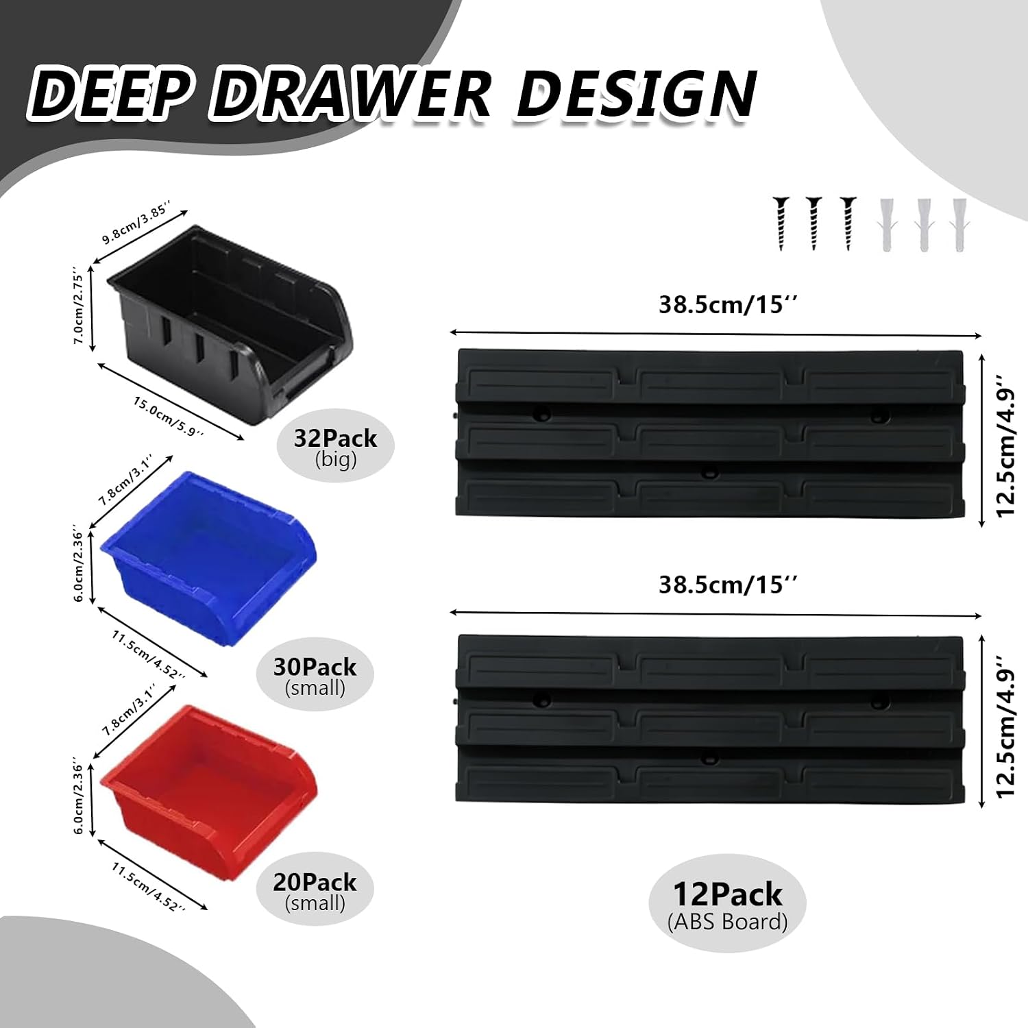 30 Pcs Multi-Color Wall Mount Parts Storage Bin Rack
