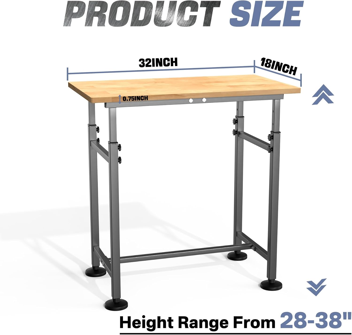 32" Adjustable Rubberwood Workbench 1500 LBS