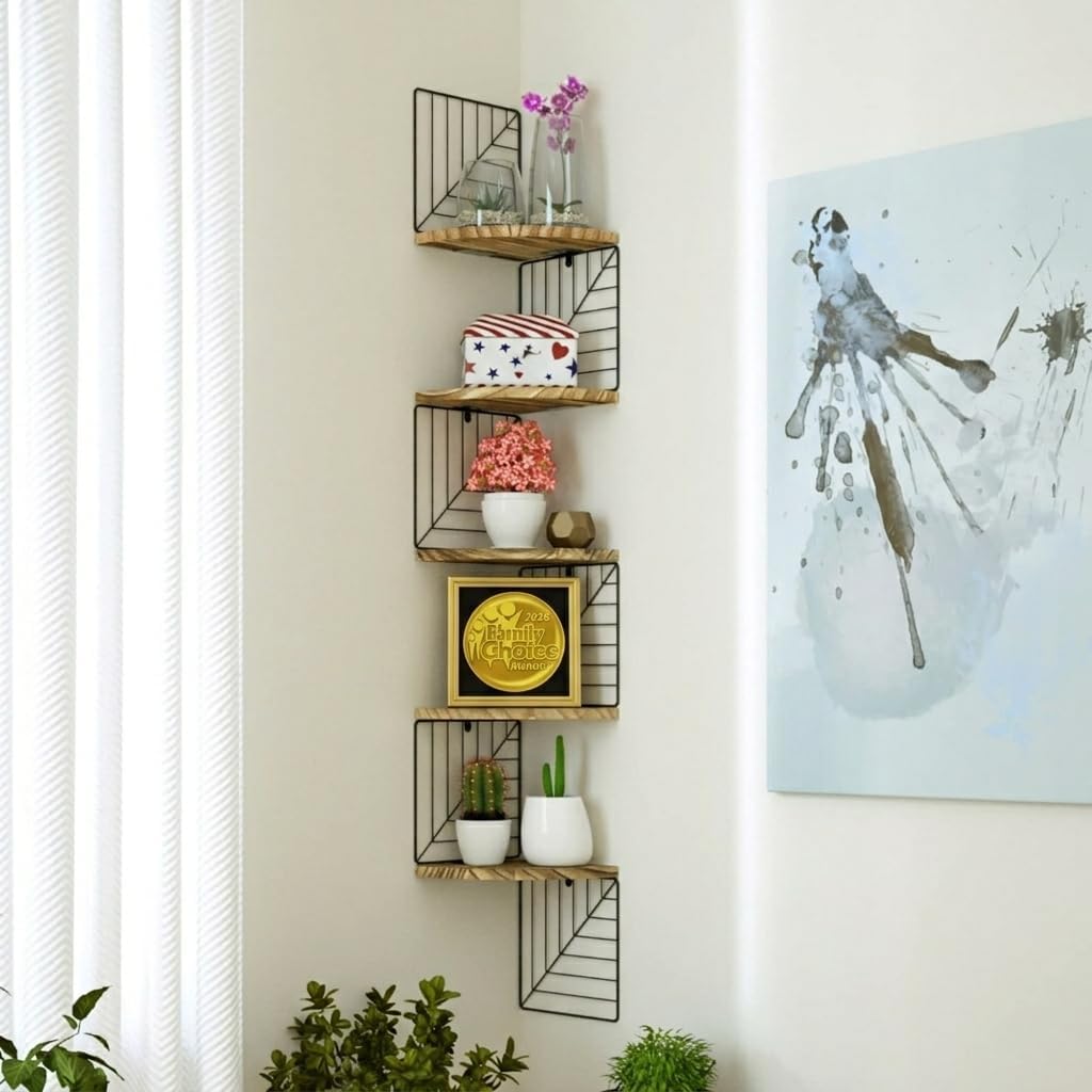 Rustic Floating 5-Tier Corner Shelf