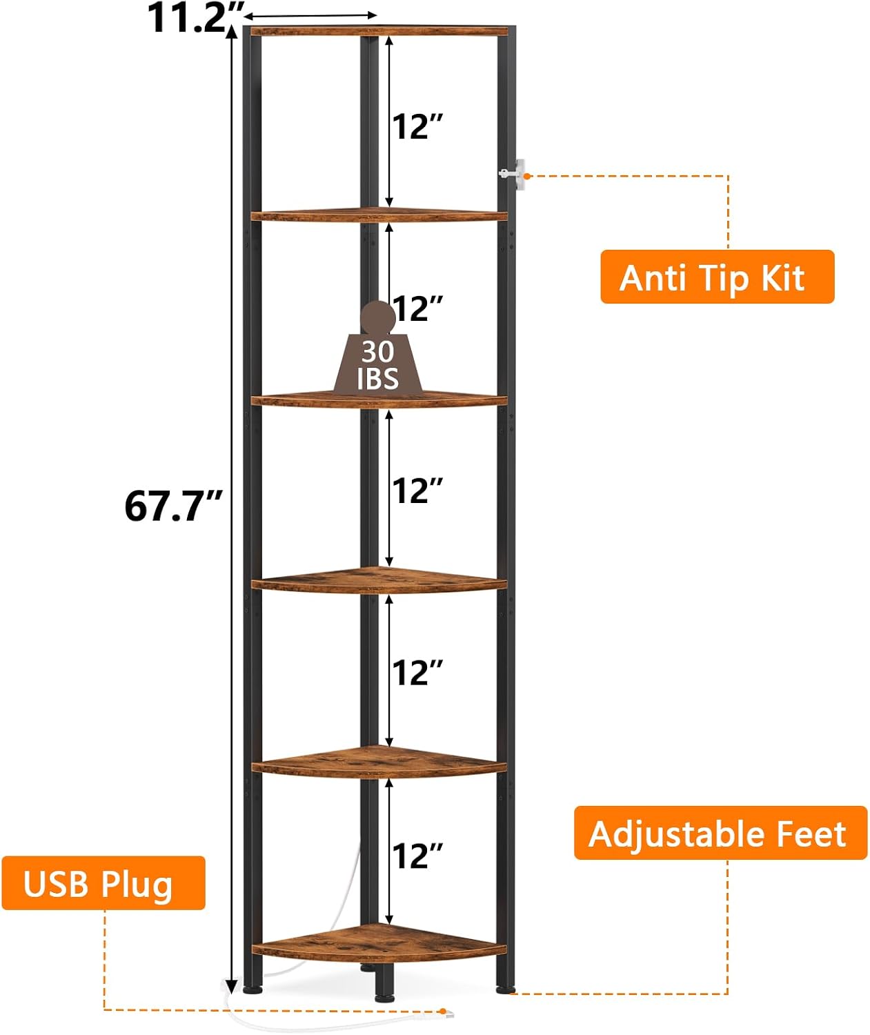 6-Tier LED Corner Bookshelf