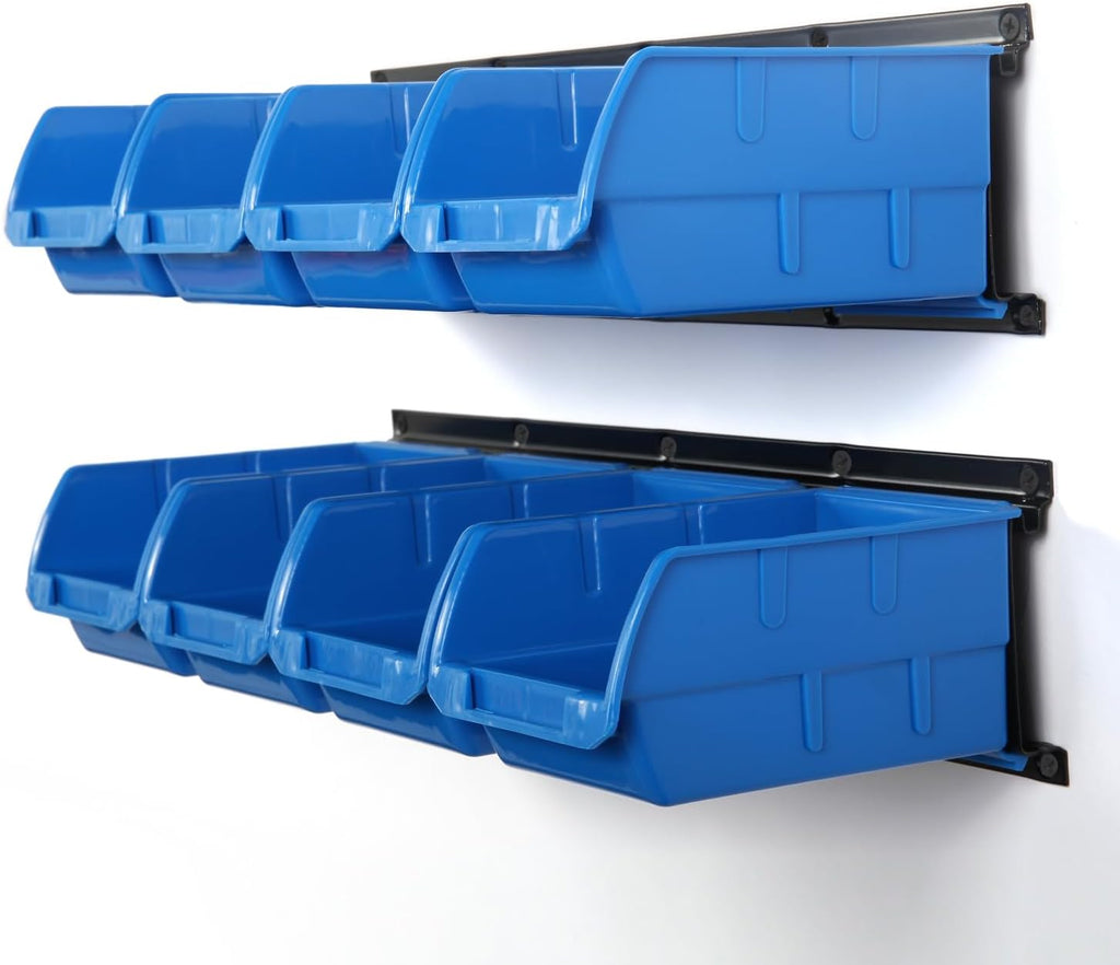 2-Tier Wall Mount 8-Bin Storage Rack Blue