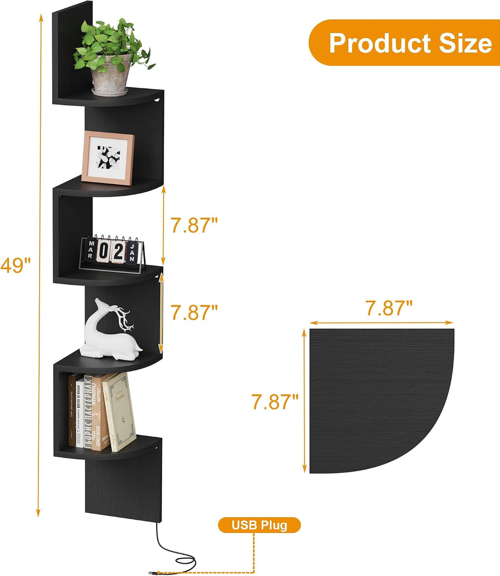Black LED Floating 5-Tier Corner Shelf