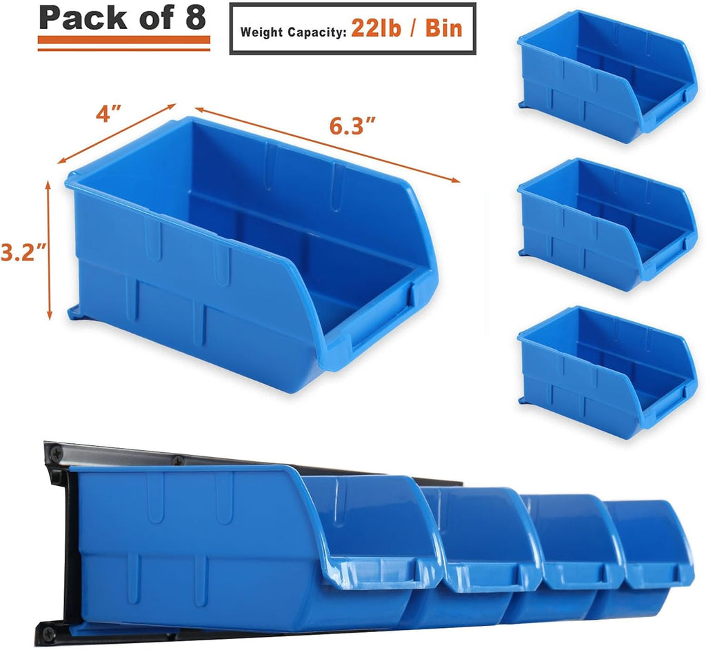 2-Tier Wall Mount 8-Bin Storage Rack Blue