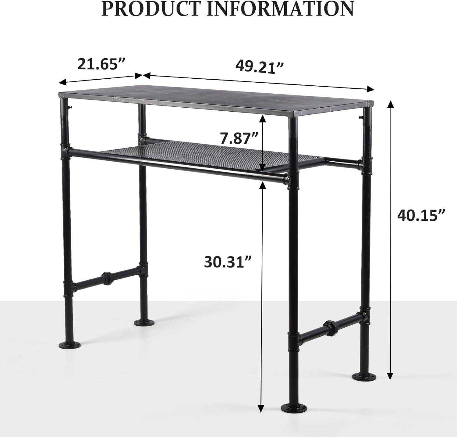 Black Marbled 2-Tier Bar Table 40.2" Height