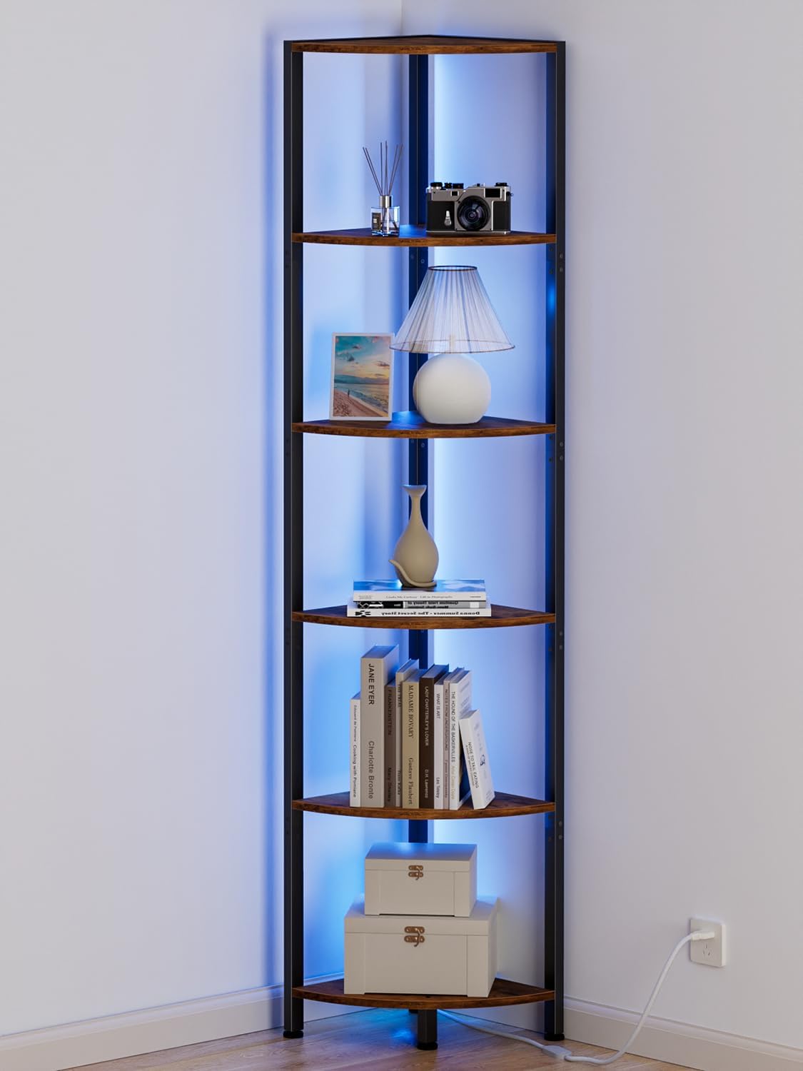 6-Tier LED Corner Bookshelf