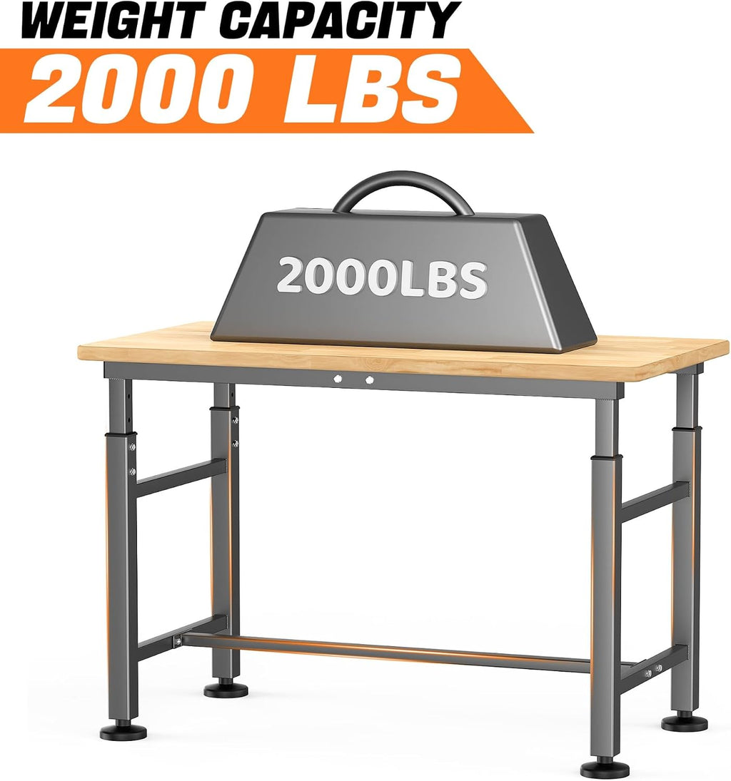 42" Adjustable Rubberwood Workbench 2000 LBS