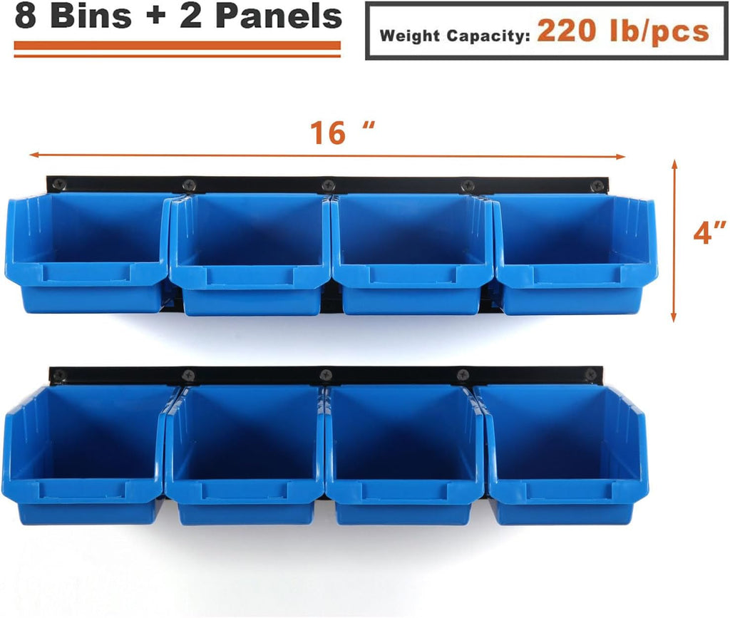 2-Tier Wall Mount 8-Bin Storage Rack Blue