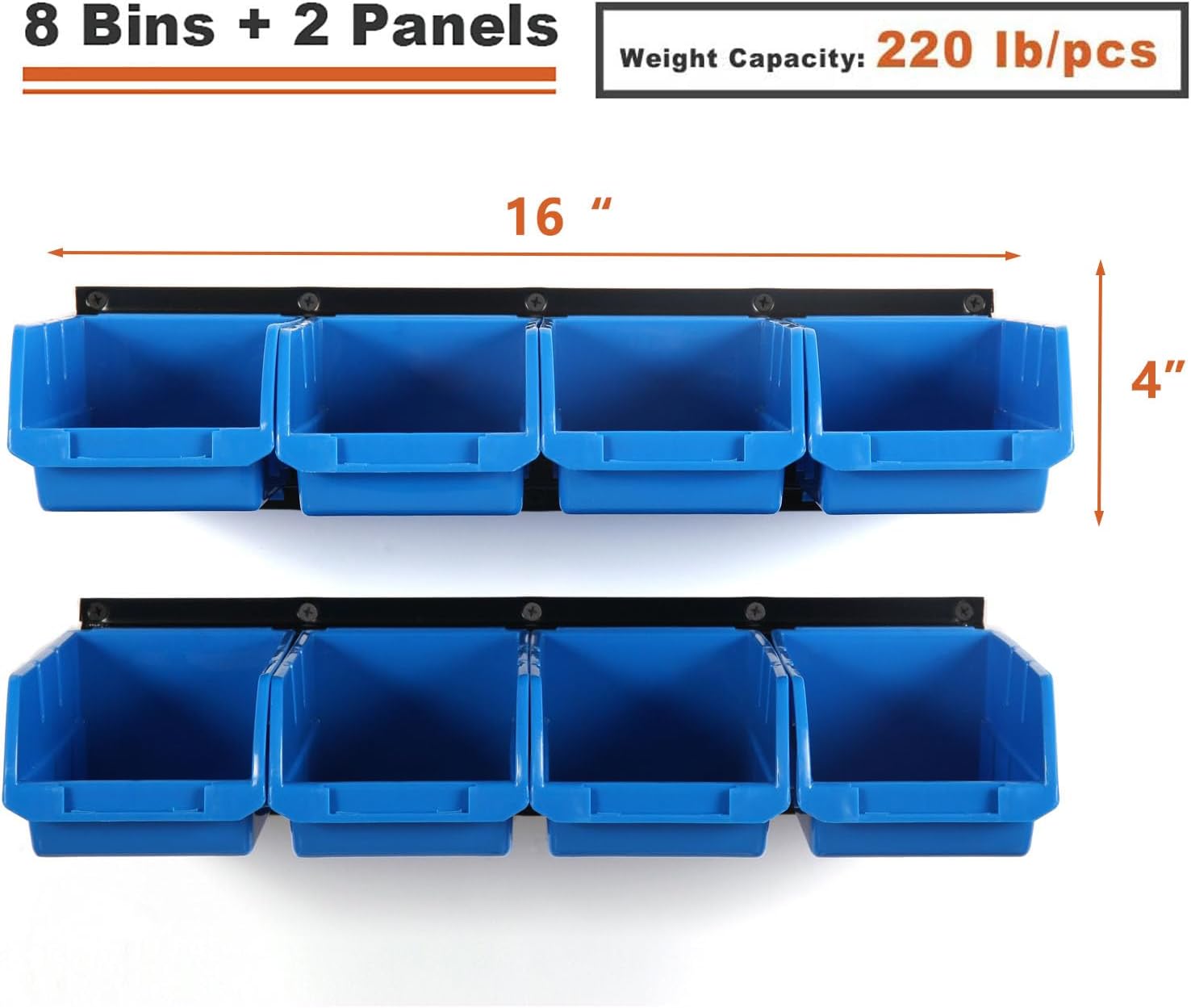 2-Tier Wall Mount 8-Bin Storage Rack Blue