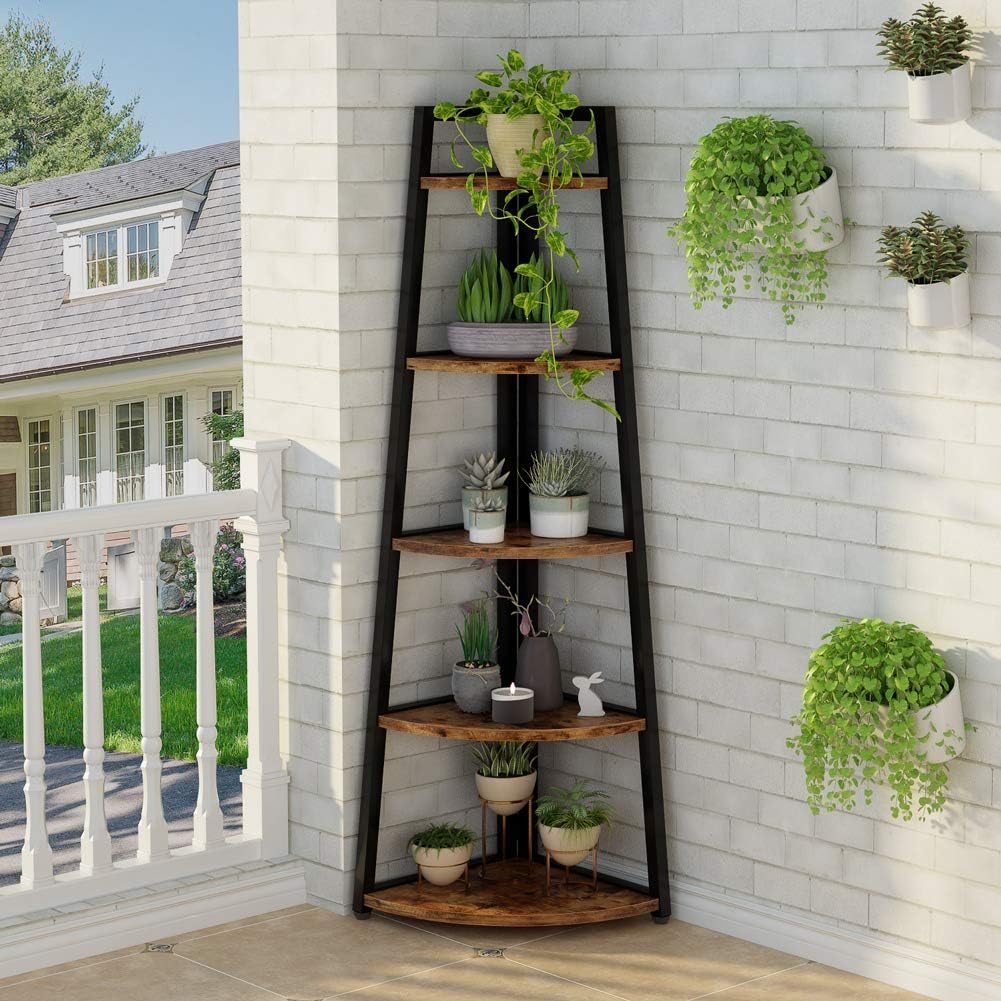 70" Brown 5-Tier Corner Bookshelf