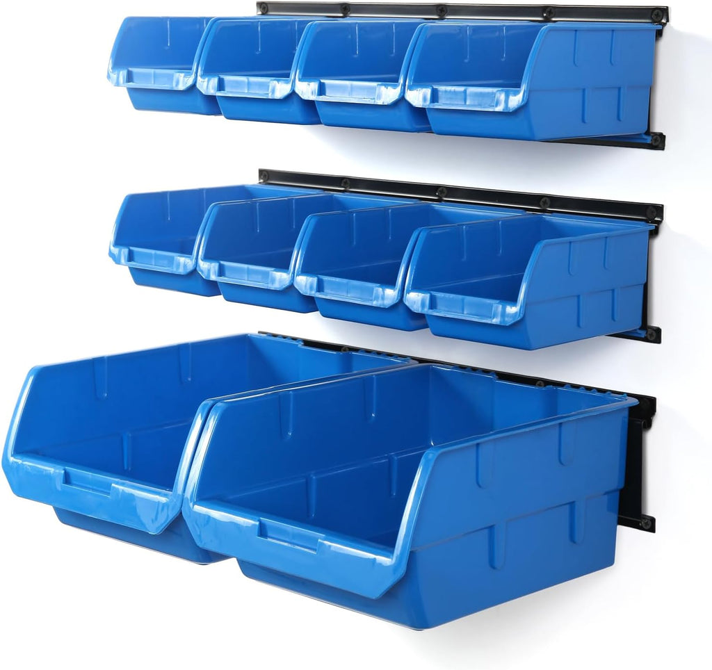 Blue Wall Mount 10-Bin Hardware Storage Rack