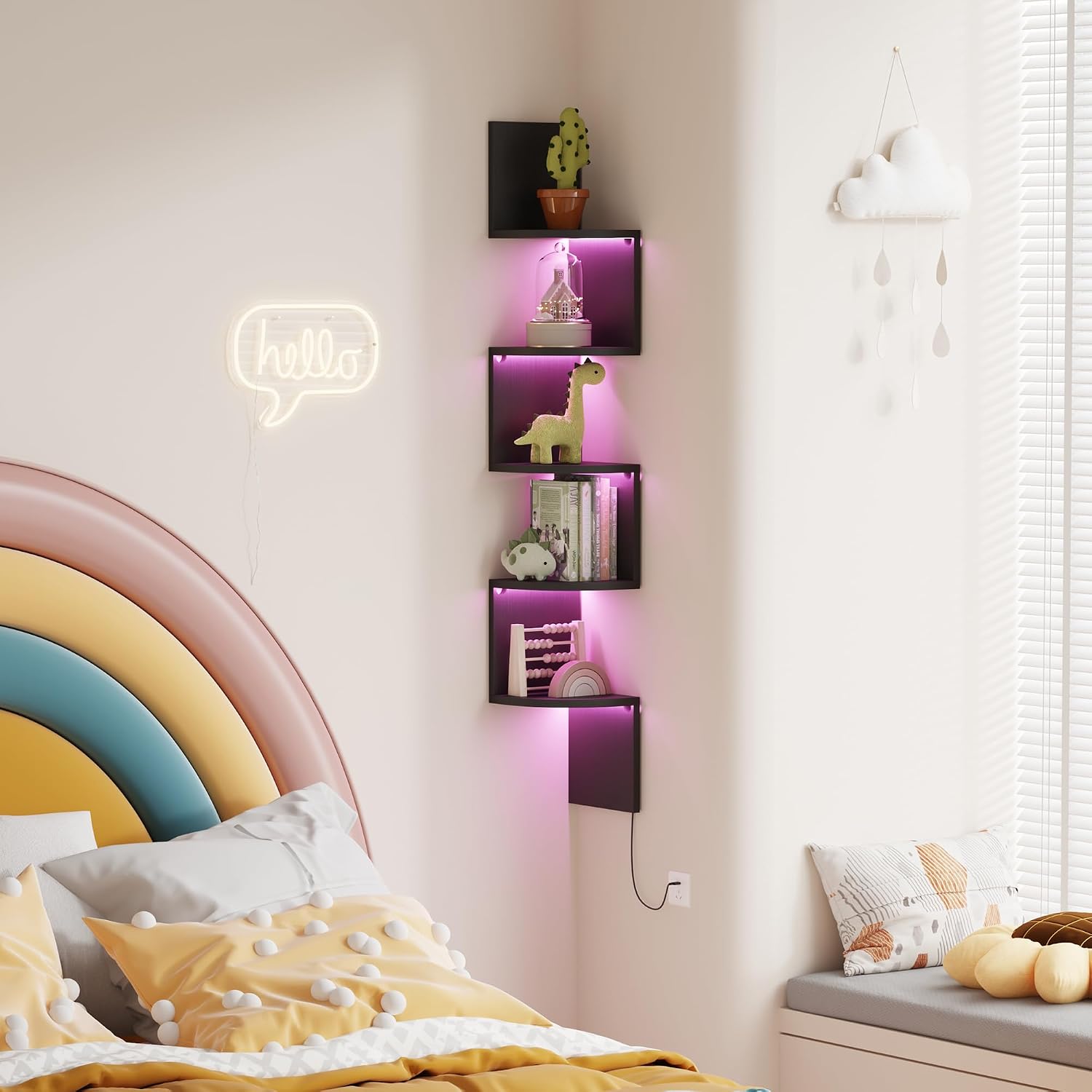 Black LED Floating 5-Tier Corner Shelf
