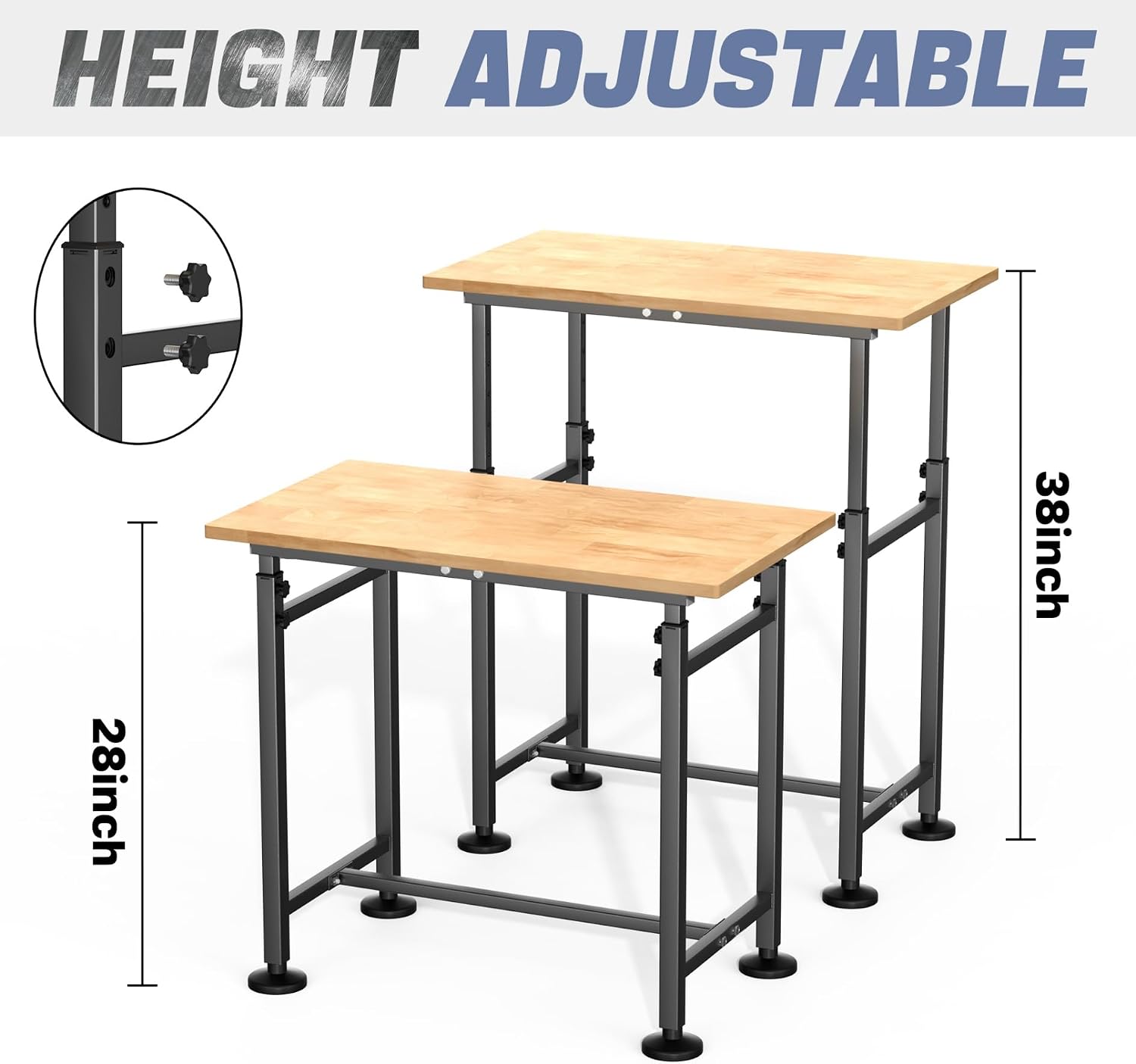 32" Adjustable Rubberwood Workbench 1500 LBS