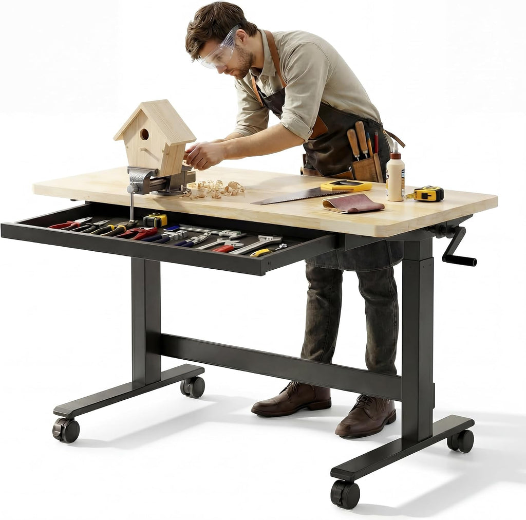 47.2"x23.6" Crank Adjustable Rolling Workbench