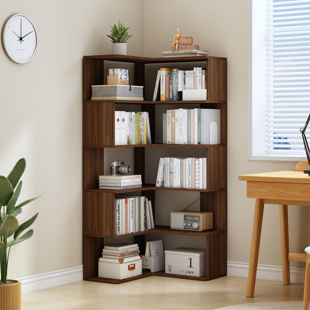 66" Walnut L-Shaped Corner Shelf