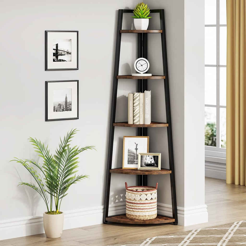 70" Brown 5-Tier Corner Bookshelf