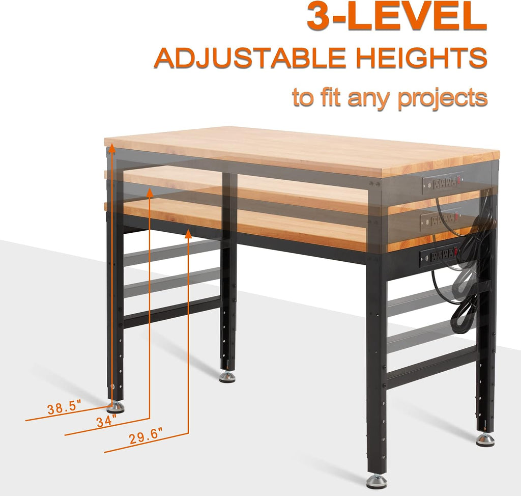 48" Black Rubberwood Power Workbench