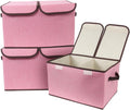 3 Pack Pink Double-Lid Fabric Storage Boxes with Dividers