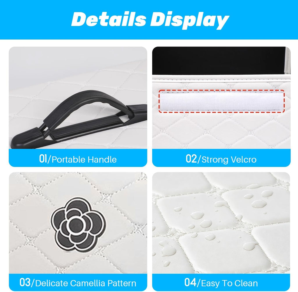 White PU Leather Car Trunk Organizer with Lid