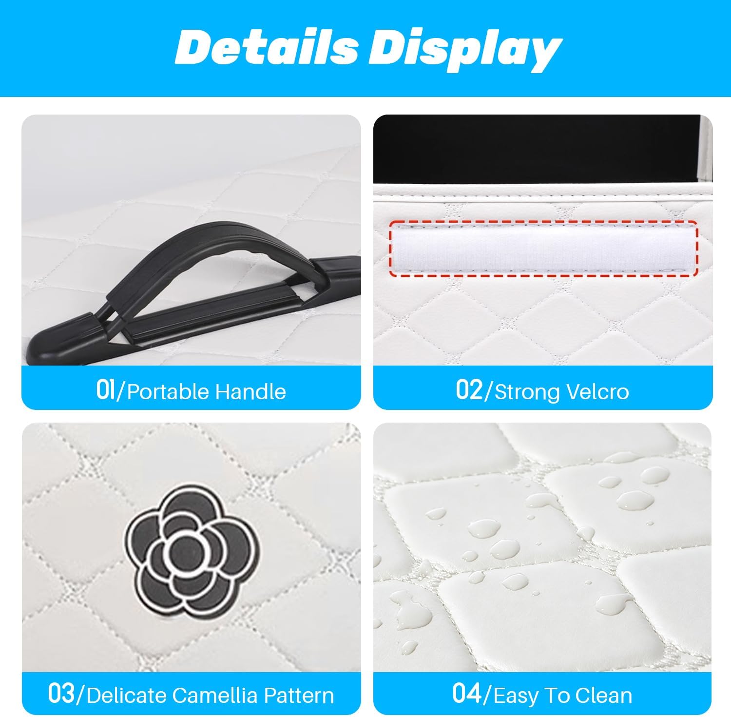 White PU Leather Car Trunk Organizer with Lid