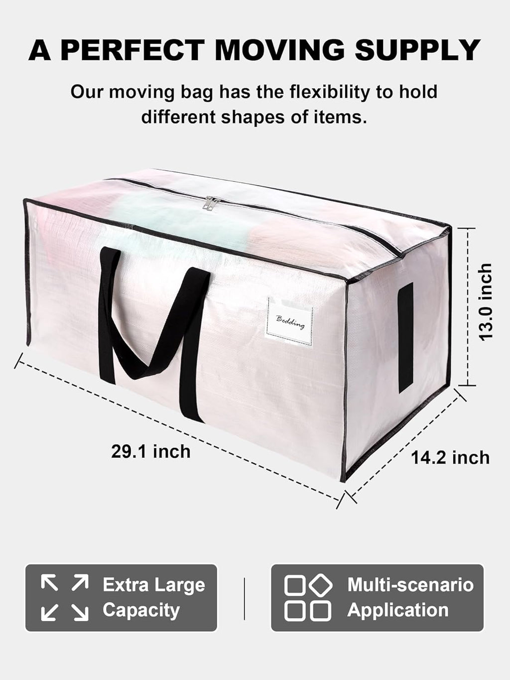 8 Pack Semi-Transparent Heavy Duty Water Resistant Moving Bags