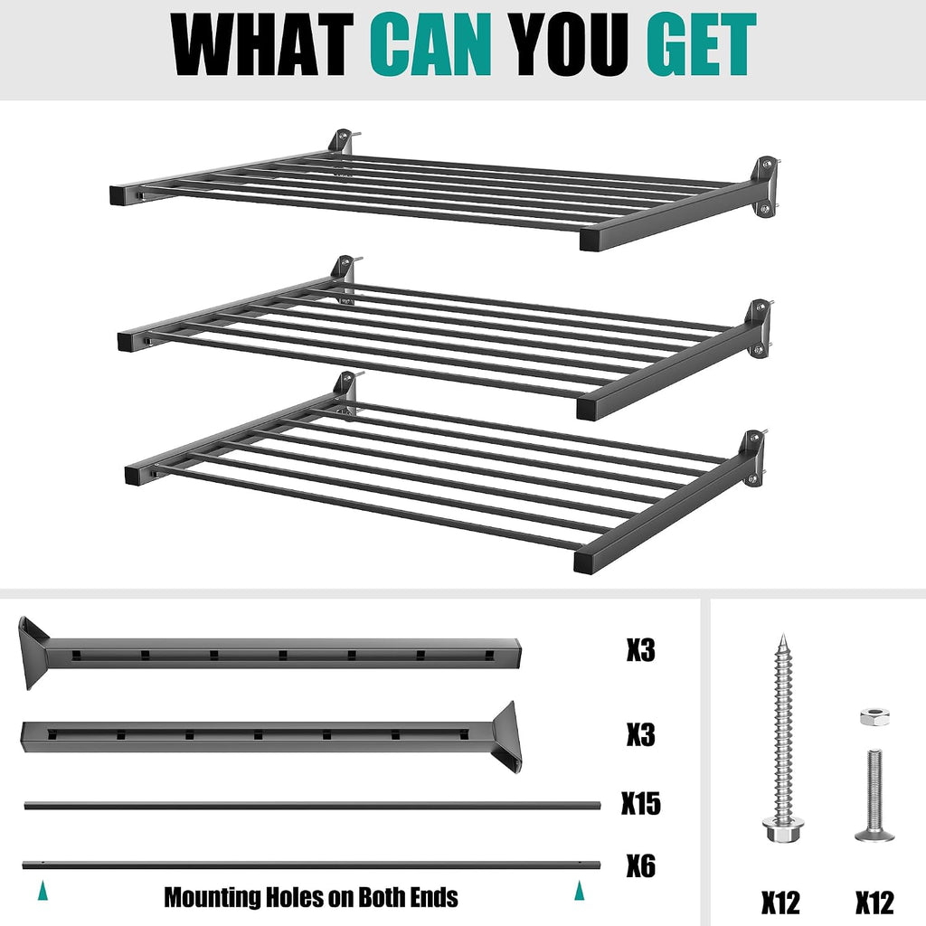 3 Pack Black 33"x24" Wall Mount Garage Shelf 525 LBS