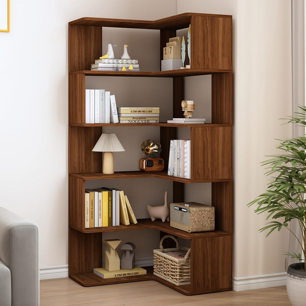 66" Walnut L-Shaped Corner Shelf