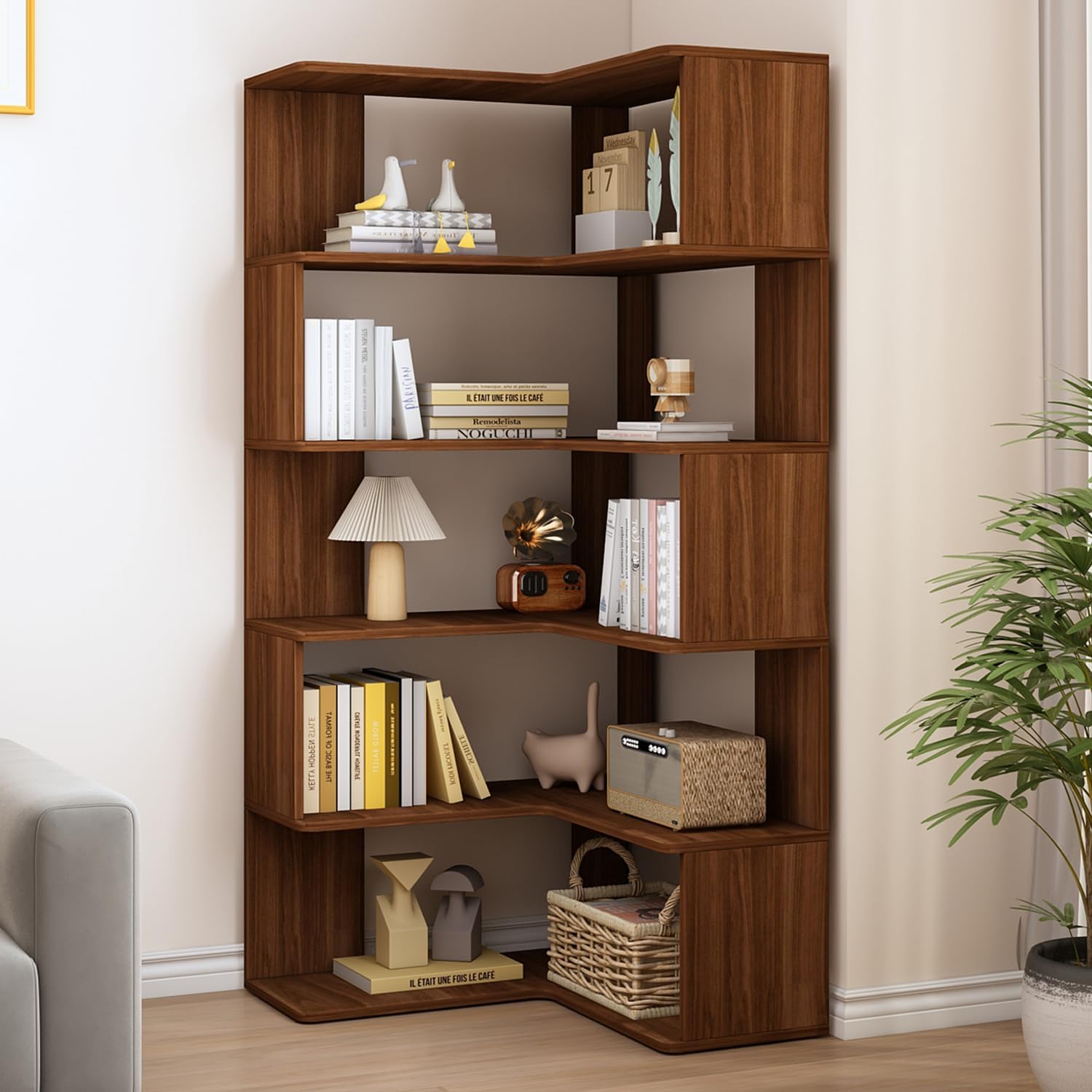 66" Walnut L-Shaped Corner Shelf