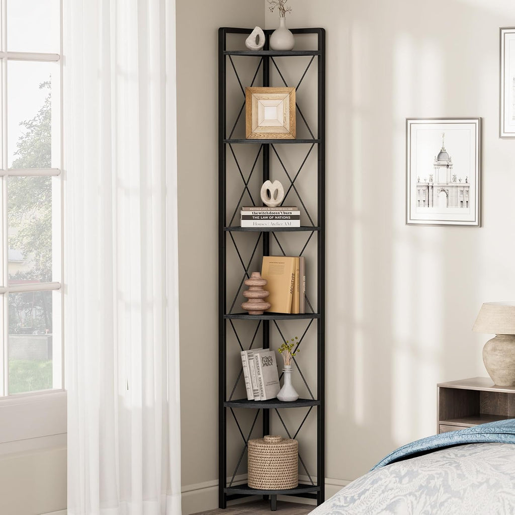 78" Black Industrial Corner Shelf