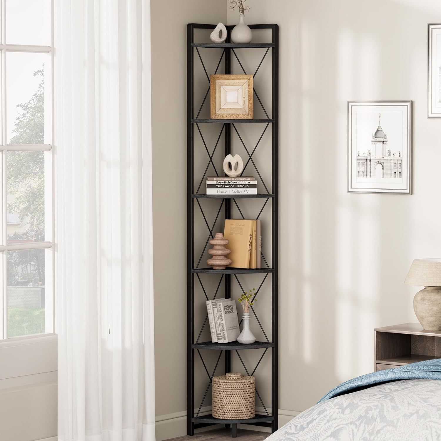 78" Black Industrial Corner Shelf