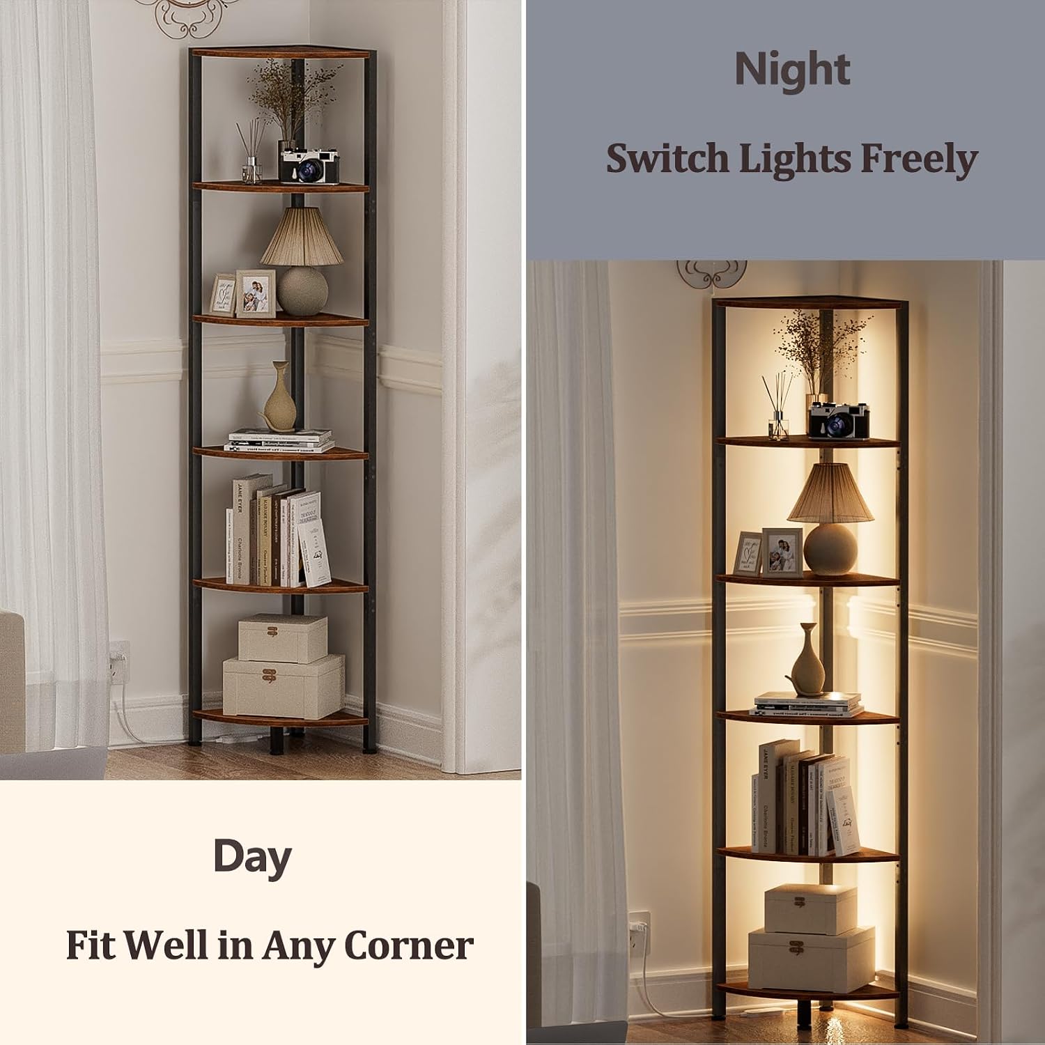 6-Tier LED Corner Bookshelf