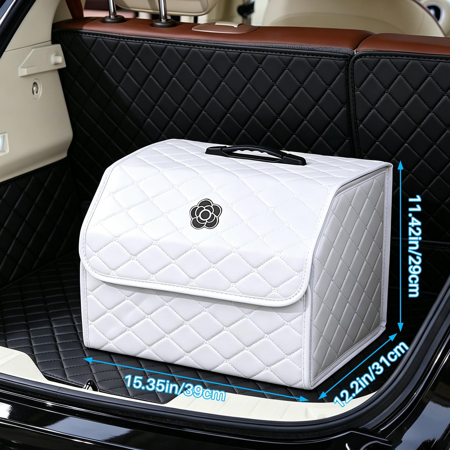 White PU Leather Car Trunk Organizer with Lid