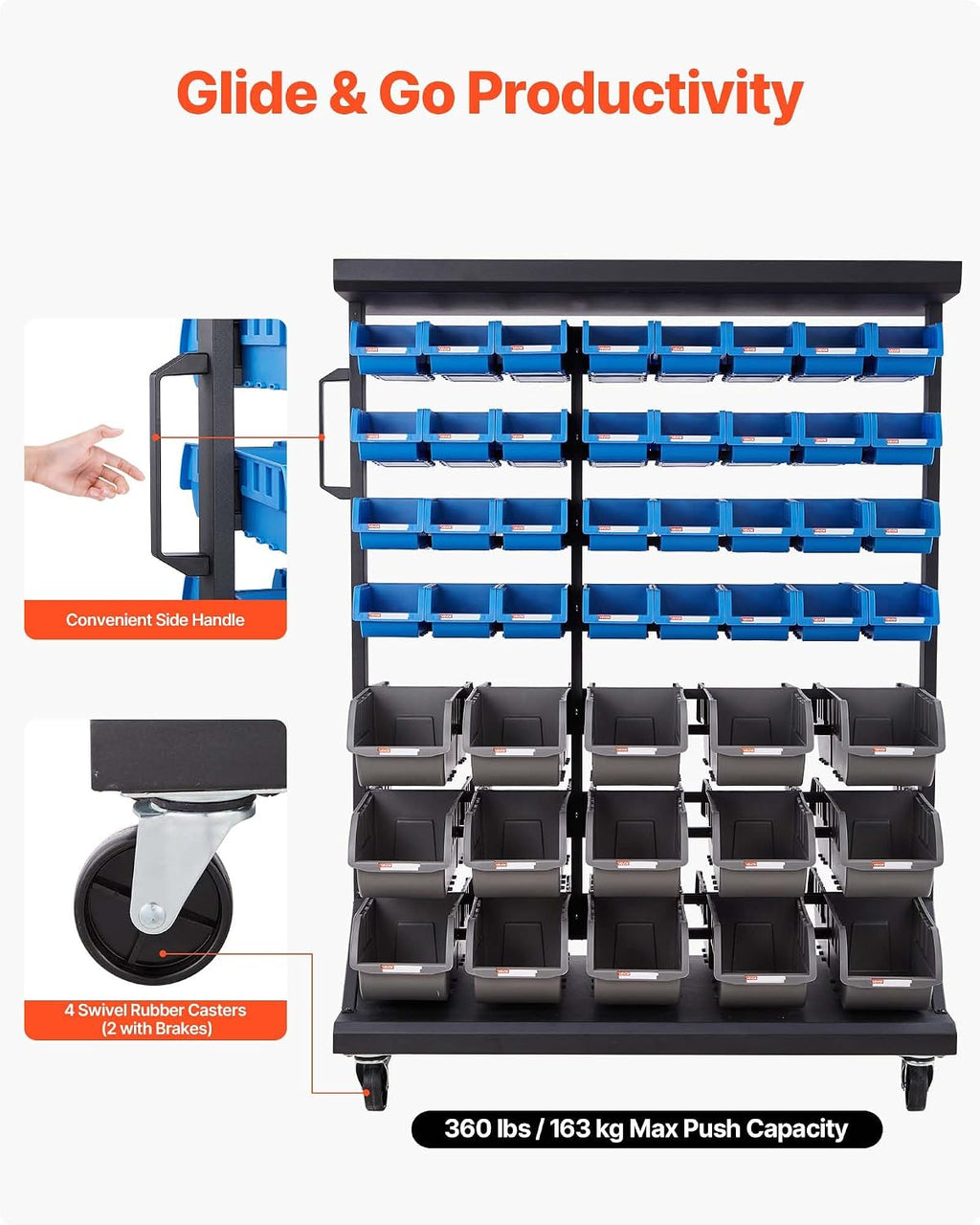 7-Tier Mobile Double-Sided Bin Storage Rack