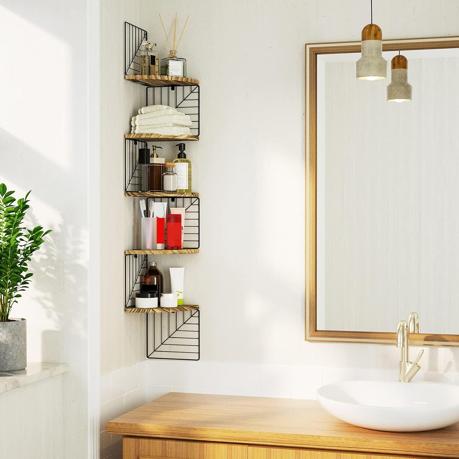 Rustic Floating 5-Tier Corner Shelf
