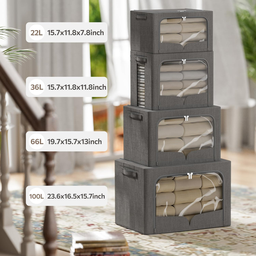 3 Pack Dark Gray Linen Storage Bins with Clear Window