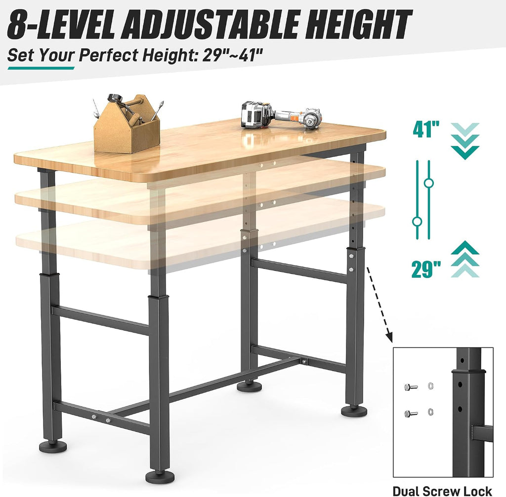 47.5" Adjustable Rubberwood Workbench