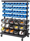 7-Tier Mobile Double-Sided Bin Storage Rack