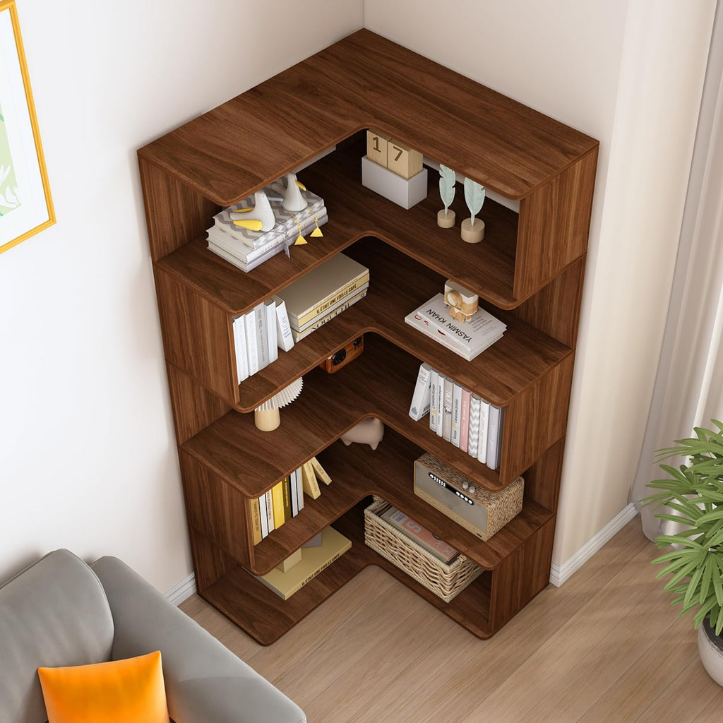 66" Walnut L-Shaped Corner Shelf
