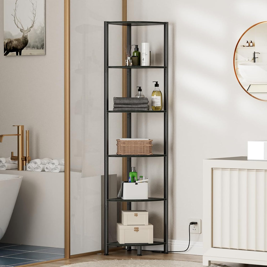 6-Tier Black LED Corner Bookshelf