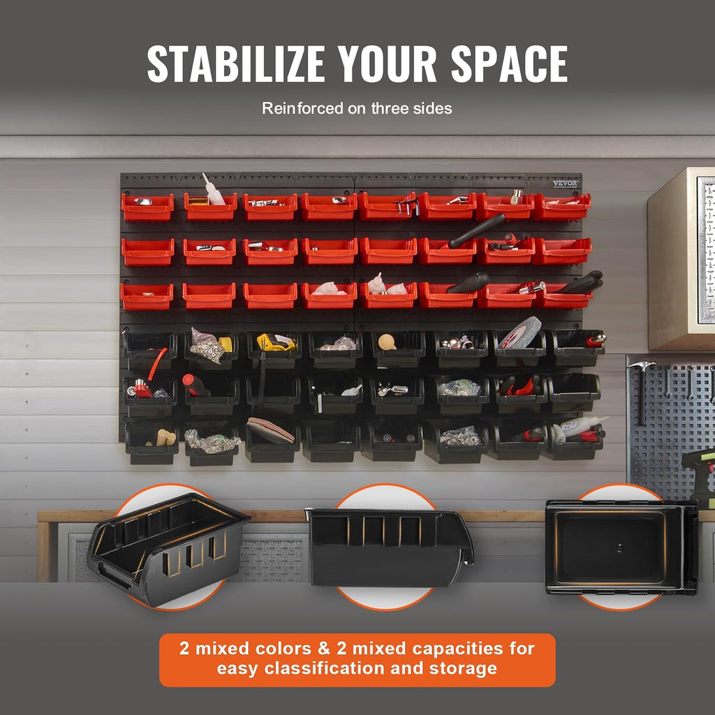 48-Bin Wall Mount Parts Storage Rack with Panels