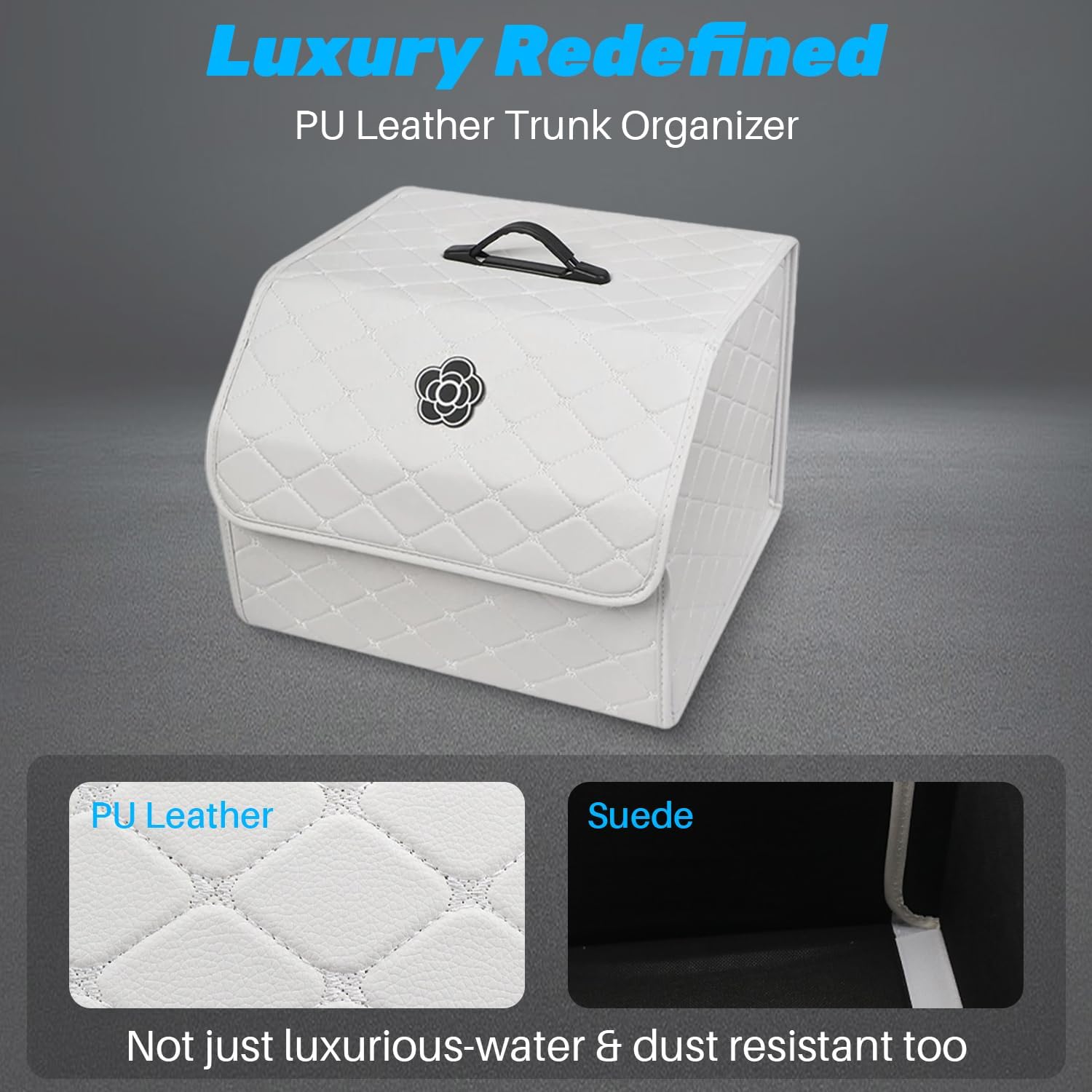 White PU Leather Car Trunk Organizer with Lid