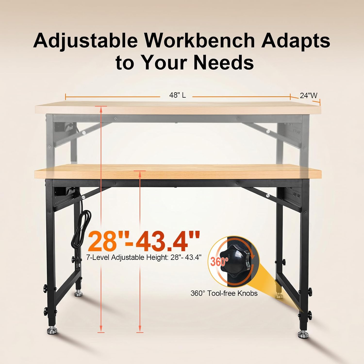 48" Dual Pegboard Hardwood Workbench