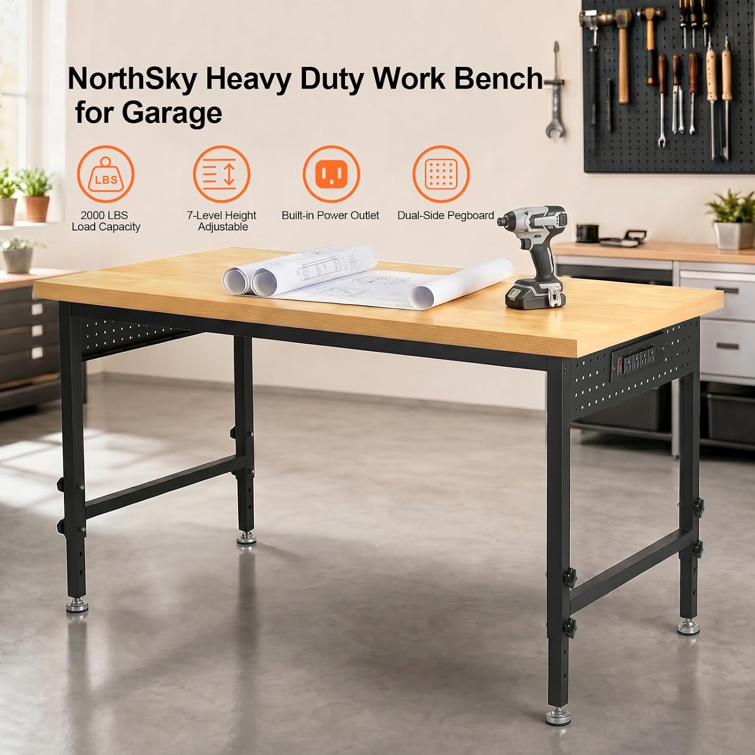 48" Dual Pegboard Hardwood Workbench