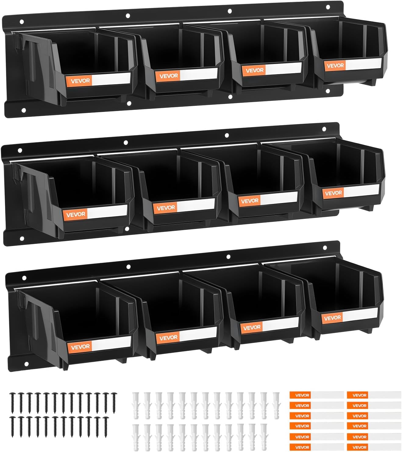 Black Wall Mount 12-Bin Hardware Storage Rack