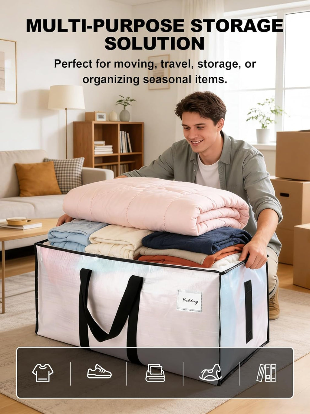 8 Pack Semi-Transparent Heavy Duty Water Resistant Moving Bags